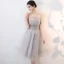Elegant Grey Homecoming Graduation Dresses 2019 A-Line / Princess Strapless Sleeveless Glitter Tulle Knee-Length Ruffle Backless Formal Dresses