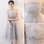 Elegant Grey Homecoming Graduation Dresses 2019 A-Line / Princess Strapless Sleeveless Glitter Tulle Knee-Length Ruffle Backless Formal Dresses