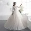 Luxury / Gorgeous Champagne See-through Wedding Dresses 2019 A-Line / Princess Scoop Neck 3/4 Sleeve Backless Appliques Lace Beading Glitter Tulle Floor-Length / Long Ruffle
