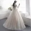 Luxury / Gorgeous Champagne See-through Wedding Dresses 2019 A-Line / Princess Scoop Neck 3/4 Sleeve Backless Appliques Lace Beading Glitter Tulle Floor-Length / Long Ruffle