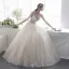 Luxury / Gorgeous Champagne See-through Wedding Dresses 2019 A-Line / Princess Scoop Neck 3/4 Sleeve Backless Appliques Lace Beading Glitter Tulle Floor-Length / Long Ruffle
