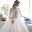 Luxury / Gorgeous Champagne See-through Wedding Dresses 2019 A-Line / Princess Scoop Neck 3/4 Sleeve Backless Appliques Lace Beading Glitter Tulle Floor-Length / Long Ruffle