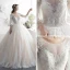 Luxury / Gorgeous Champagne See-through Wedding Dresses 2019 A-Line / Princess Scoop Neck 3/4 Sleeve Backless Appliques Lace Beading Glitter Tulle Floor-Length / Long Ruffle