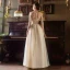 Elegant Gold Prom Dresses 2018 Empire Square Neckline Long Sleeve See-through Appliques Lace Floor-Length / Long Ruffle Formal Dresses