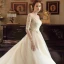 Elegant Gold Prom Dresses 2018 Empire Square Neckline Long Sleeve See-through Appliques Lace Floor-Length / Long Ruffle Formal Dresses