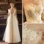 Elegant Gold Prom Dresses 2018 Empire Square Neckline Long Sleeve See-through Appliques Lace Floor-Length / Long Ruffle Formal Dresses
