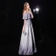 Sternenklarer Himmel Grau Abendkleider 2019 A Linie Off Shoulder Kurze Ärmel Stoffgürtel Lange Rüschen Rückenfreies Glanz Polyester Festliche Kleider