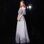 Sternenklarer Himmel Grau Abendkleider 2019 A Linie Off Shoulder Kurze Ärmel Stoffgürtel Lange Rüschen Rückenfreies Glanz Polyester Festliche Kleider