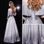Sternenklarer Himmel Grau Abendkleider 2019 A Linie Off Shoulder Kurze Ärmel Stoffgürtel Lange Rüschen Rückenfreies Glanz Polyester Festliche Kleider