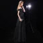 Sternenklarer Himmel Schwarz Abendkleider 2019 A Linie Off Shoulder Kurze Ärmel Stoffgürtel Glanz Polyester Lange Rüschen Rückenfreies Festliche Kleider