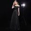 Sternenklarer Himmel Schwarz Abendkleider 2019 A Linie Off Shoulder Kurze Ärmel Stoffgürtel Glanz Polyester Lange Rüschen Rückenfreies Festliche Kleider