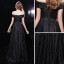 Sternenklarer Himmel Schwarz Abendkleider 2019 A Linie Off Shoulder Kurze Ärmel Stoffgürtel Glanz Polyester Lange Rüschen Rückenfreies Festliche Kleider