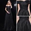 Sternenklarer Himmel Schwarz Abendkleider 2019 A Linie Off Shoulder Kurze Ärmel Stoffgürtel Glanz Polyester Lange Rüschen Rückenfreies Festliche Kleider