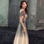 Illusion Bleu Marine Dégradé De Couleur Champagne Transparentes Robe De Bal 2019 Princesse V-Cou Manches Courtes Ceinture Perlage Glitter Tulle Longue Dos Nu Robe De Ceremonie