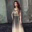 Illusion Bleu Marine Dégradé De Couleur Champagne Transparentes Robe De Bal 2019 Princesse V-Cou Manches Courtes Ceinture Perlage Glitter Tulle Longue Dos Nu Robe De Ceremonie