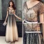 Illusion Bleu Marine Dégradé De Couleur Champagne Transparentes Robe De Bal 2019 Princesse V-Cou Manches Courtes Ceinture Perlage Glitter Tulle Longue Dos Nu Robe De Ceremonie