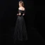 Sternenklarer Himmel Schwarz Abendkleider 2019 A Linie Off Shoulder Kurze Ärmel Quaste Glanz Polyester Lange Rüschen Rückenfreies Festliche Kleider