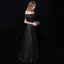 Sternenklarer Himmel Schwarz Abendkleider 2019 A Linie Off Shoulder Kurze Ärmel Quaste Glanz Polyester Lange Rüschen Rückenfreies Festliche Kleider