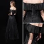 Sternenklarer Himmel Schwarz Abendkleider 2019 A Linie Off Shoulder Kurze Ärmel Quaste Glanz Polyester Lange Rüschen Rückenfreies Festliche Kleider