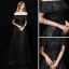 Sternenklarer Himmel Schwarz Abendkleider 2019 A Linie Off Shoulder Kurze Ärmel Quaste Glanz Polyester Lange Rüschen Rückenfreies Festliche Kleider