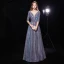 Bling Bling Multi-Colors See-through Evening Dresses  2019 A-Line / Princess Scoop Neck 1/2 Sleeves Glitter Polyester Floor-Length / Long Ruffle Backless Formal Dresses