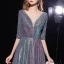 Bling Bling Multi-Colors See-through Evening Dresses  2019 A-Line / Princess Scoop Neck 1/2 Sleeves Glitter Polyester Floor-Length / Long Ruffle Backless Formal Dresses