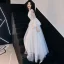 Illusion Ivory See-through Evening Dresses  2019 A-Line / Princess High Neck Bell sleeves Spotted Tulle Appliques Lace Floor-Length / Long Ruffle Formal Dresses Fall