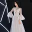 Illusion Ivory See-through Evening Dresses  2019 A-Line / Princess High Neck Bell sleeves Spotted Tulle Appliques Lace Floor-Length / Long Ruffle Formal Dresses Fall