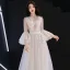 Illusion Ivory See-through Evening Dresses  2019 A-Line / Princess High Neck Bell sleeves Spotted Tulle Appliques Lace Floor-Length / Long Ruffle Formal Dresses Fall
