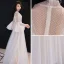 Illusion Ivory See-through Evening Dresses  2019 A-Line / Princess High Neck Bell sleeves Spotted Tulle Appliques Lace Floor-Length / Long Ruffle Formal Dresses Fall