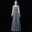 Modern / Fashion Dark Green Evening Dresses  2019 A-Line / Princess Off-The-Shoulder Spaghetti Straps Puffy 3/4 Sleeve Glitter Polyester Metal Sash Floor-Length / Long Ruffle Formal Dresses