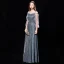 Modern / Fashion Dark Green Evening Dresses  2019 A-Line / Princess Off-The-Shoulder Spaghetti Straps Puffy 3/4 Sleeve Glitter Polyester Metal Sash Floor-Length / Long Ruffle Formal Dresses
