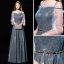 Modern / Fashion Dark Green Evening Dresses  2019 A-Line / Princess Off-The-Shoulder Spaghetti Straps Puffy 3/4 Sleeve Glitter Polyester Metal Sash Floor-Length / Long Ruffle Formal Dresses