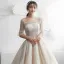 Luxury / Gorgeous Champagne Wedding Dresses 2019 A-Line / Princess Square Neckline Bell sleeves Backless Appliques Lace Glitter Tulle Cathedral Train Ruffle