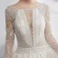 Luxus / Herrlich Champagner Durchsichtige Brautkleider / Hochzeitskleider 2019 A Linie Eckiger Ausschnitt Lange Ärmel Perlenstickerei Glanz Tülle Kathedrale Schleppe Rüschen
