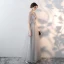 Elegant Grey Evening Dresses  2018 Empire Scoop Neck 1/2 Sleeves See-through Appliques Flower Rhinestone Floor-Length / Long Ruffle Formal Dresses