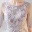 Elegant Grey Evening Dresses  2018 Empire Scoop Neck 1/2 Sleeves See-through Appliques Flower Rhinestone Floor-Length / Long Ruffle Formal Dresses