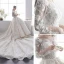 Luxury / Gorgeous Champagne Pierced Wedding Dresses 2019 A-Line / Princess Scoop Neck Long Sleeve Backless Appliques Lace Pearl Cathedral Train Ruffle