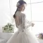 Illusion Champagner Durchsichtige Brautkleider / Hochzeitskleider 2019 A Linie Stehkragen Glockenhülsen Rückenfreies Applikationen Spitze Perlenstickerei Lange Rüschen