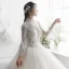 Illusion Champagner Durchsichtige Brautkleider / Hochzeitskleider 2019 A Linie Stehkragen Glockenhülsen Rückenfreies Applikationen Spitze Perlenstickerei Lange Rüschen