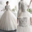 Illusion Champagner Durchsichtige Brautkleider / Hochzeitskleider 2019 A Linie Stehkragen Glockenhülsen Rückenfreies Applikationen Spitze Perlenstickerei Lange Rüschen