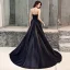 Elegant Svart Satin Selskapskjoler 2019 Prinsesse Kjæreste Uten Ermer Beading Sløyfe Sash Feie Tog Buste Ryggløse Formelle Kjoler