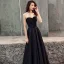Elegant Svart Satin Selskapskjoler 2019 Prinsesse Kjæreste Uten Ermer Beading Sløyfe Sash Feie Tog Buste Ryggløse Formelle Kjoler