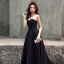 Elegant Svart Satin Selskapskjoler 2019 Prinsesse Kjæreste Uten Ermer Beading Sløyfe Sash Feie Tog Buste Ryggløse Formelle Kjoler