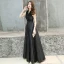 Abordable Noire Robe De Soirée 2019 Princesse V-Cou Sans Manches Ceinture Glitter Paillettes Longue Volants Robe De Ceremonie