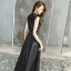 Abordable Noire Robe De Soirée 2019 Princesse V-Cou Sans Manches Ceinture Glitter Paillettes Longue Volants Robe De Ceremonie