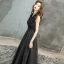 Abordable Noire Robe De Soirée 2019 Princesse V-Cou Sans Manches Ceinture Glitter Paillettes Longue Volants Robe De Ceremonie