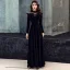 Elegant Black Suede See-through Winter Evening Dresses  2019 A-Line / Princess High Neck Long Sleeve Floor-Length / Long Ruffle Satin Formal Dresses