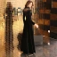 Elegant Black Suede See-through Winter Evening Dresses  2019 A-Line / Princess High Neck Long Sleeve Floor-Length / Long Ruffle Satin Formal Dresses