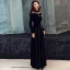 Elegant Black Suede See-through Winter Evening Dresses  2019 A-Line / Princess High Neck Long Sleeve Floor-Length / Long Ruffle Satin Formal Dresses